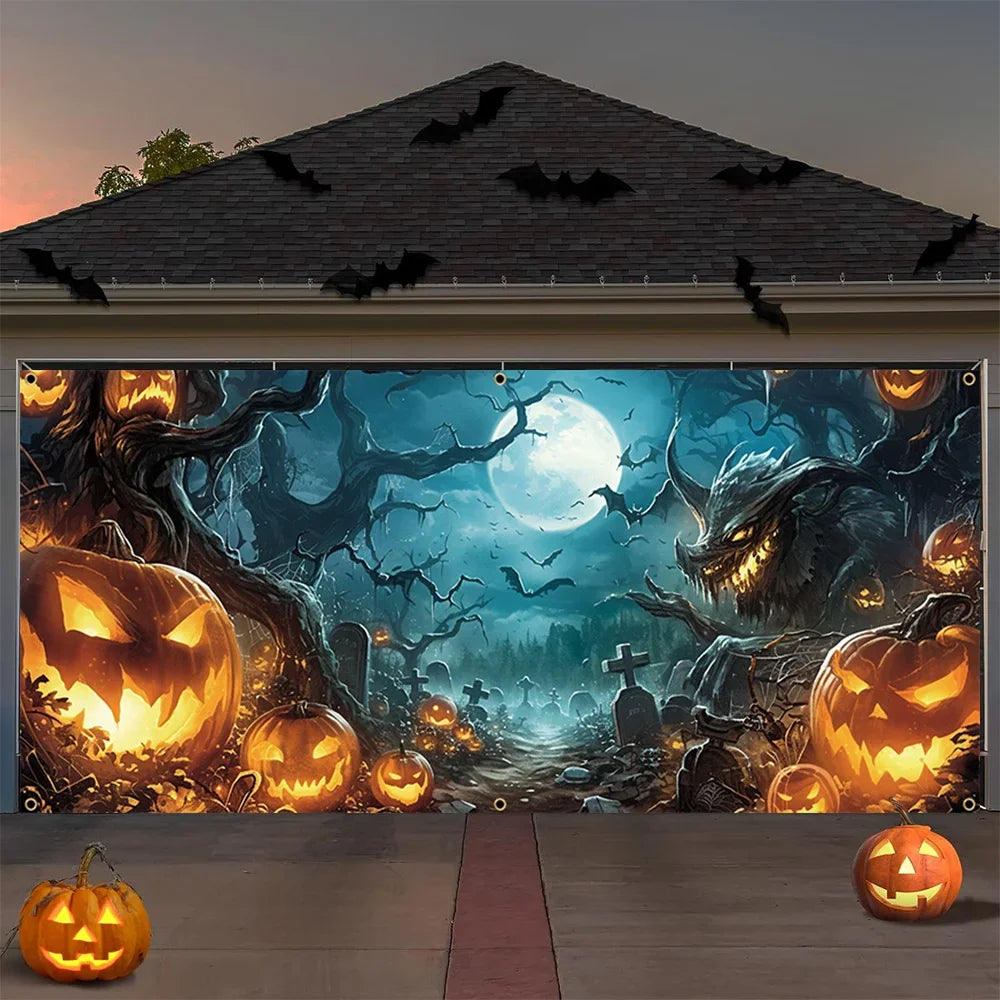 Halloween Garage Door Banner - Pumpkin Lantern Scene