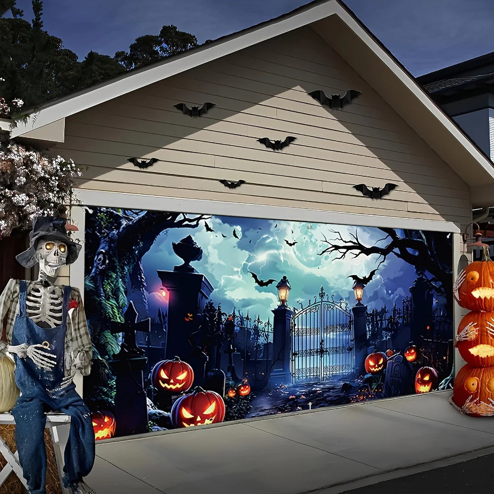 Halloween Garage Door Banner - Castle Gate Scene