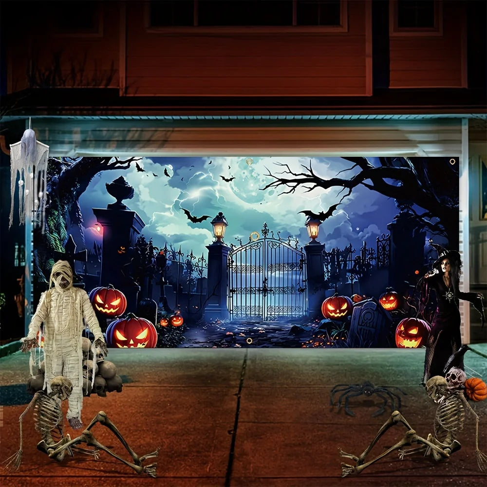 Halloween Garage Door Banner - Castle Gate Scene