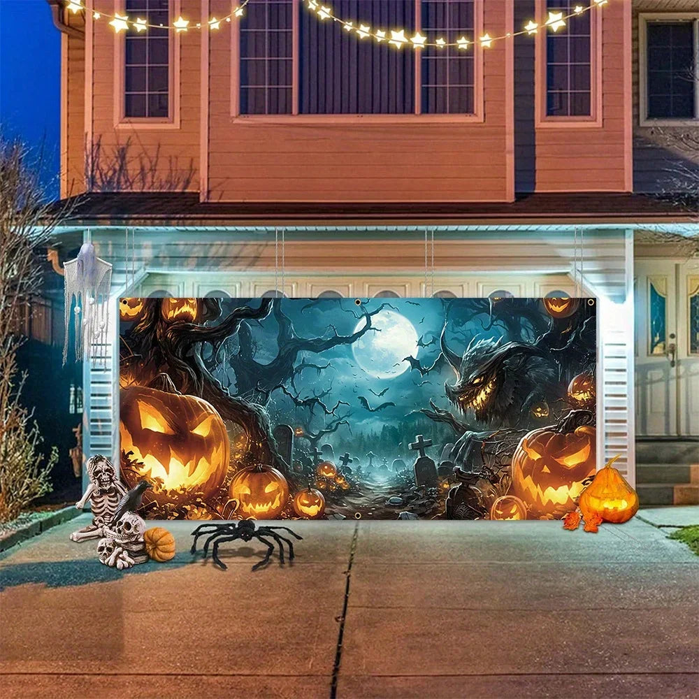 Halloween Garage Door Banner - Pumpkin Lantern Scene