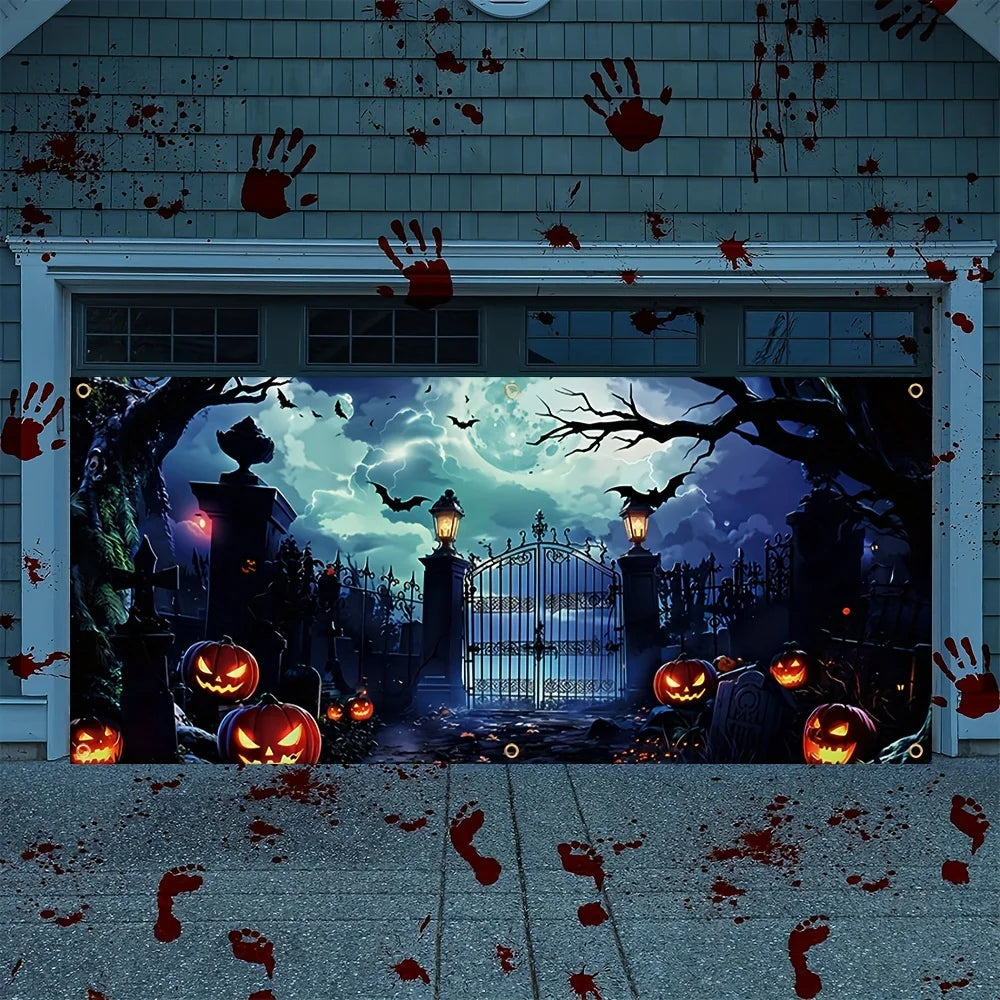 Halloween Garage Door Banner - Castle Gate Scene