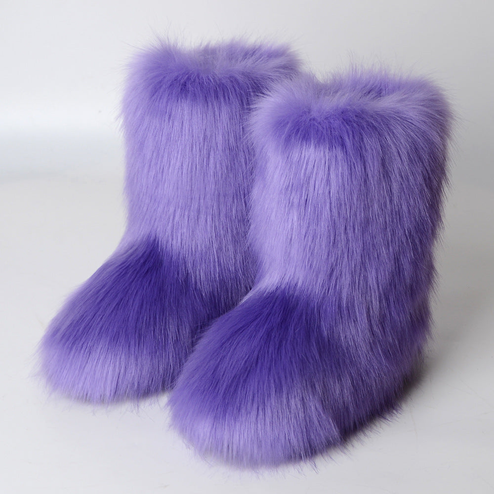 Women's Shoes Fox Fur Boots Fleece Anti-fur Snow Boots